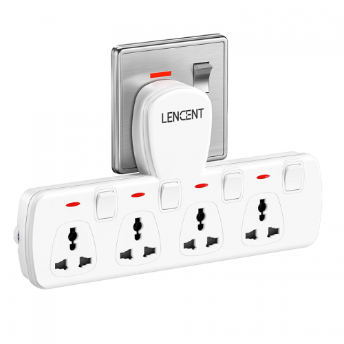 LENCENT Multi Plug Extension Socket 4 Way Electrical Outlet Extender Wall Charger